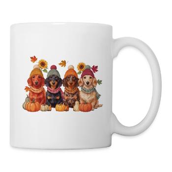 Vier Dackel mit Kürbissen und Sonnenblumen - Tasse - Weiß - Rechts