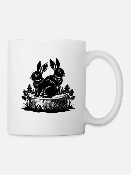 Babykaninchen auf Baumstumpf - Tasse - Weiß