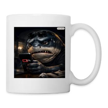 Hai_mit_Handy-_Akku1- - Tasse - Weiß - Rechts