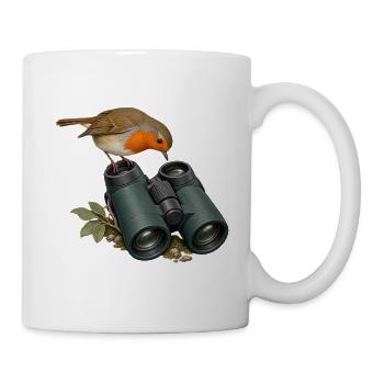 Perspektivwechsel – Rotkehlchen am Fernglas - Tasse - Weiß - Rechts