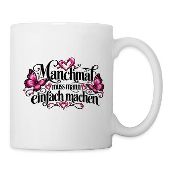 Pink Neon Herzen und Schmetterlinge - Tasse - Weiß - Rechts