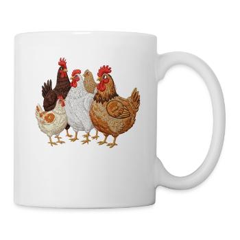 Hühnerfamilie Stickerei - Tasse - Weiß - Rechts