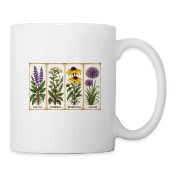 Vintage Pflanzenkarten Serie: Vier Blüten - Tasse - Weiß - Rechts