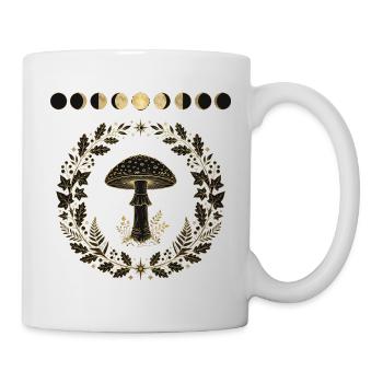 Pilz im Blätterkranz mit Mondphasen - Tasse - Weiß - Rechts