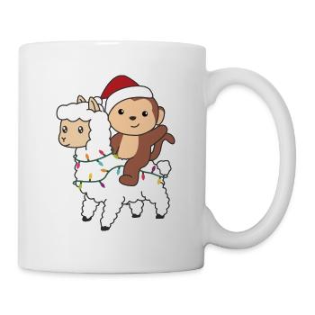 Affe Lama Weihnachten Schnee Winter Tiere - Tasse - Weiß - Rechts