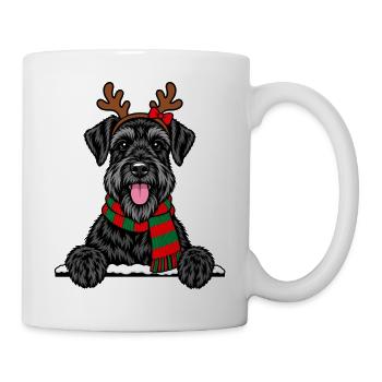 Riesenschnauzer Weihnachtshund mit Rentierohren - Tasse - Weiß - Rechts