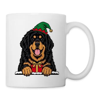 Weihnachtshund mit Geschenk - Tasse - Weiß - Rechts