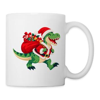 Weihnachtsdinosaurier mit Geschenkesack  - Tasse - Weiß - Rechts
