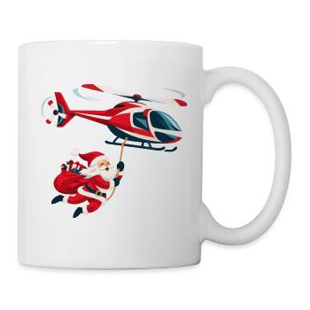 Weihnachtsmann am Hubschrauber  - Tasse - Weiß - Rechts