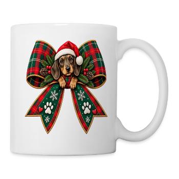 Weihnachtshund im Schleifenband - Tasse - Weiß - Rechts