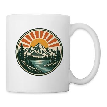 Bergsee Sonnenaufgang Retro Sticker - Tasse - Weiß - Rechts