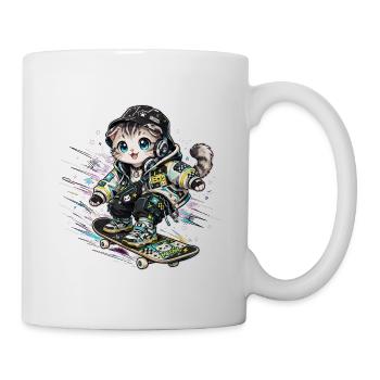 Neon-Skater-Katze in Streetwear - Tasse - Weiß - Rechts