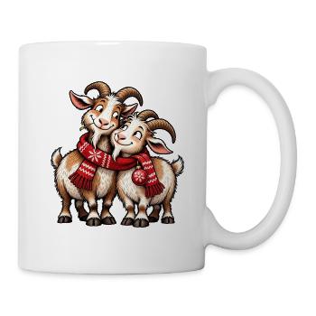 Süße Weihnachtsziegen – gemütlicher Winterschal – Tierkunst - Tasse - Weiß - Rechts
