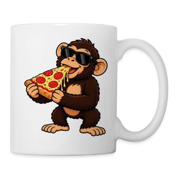 Schimpanse mit Pizza Cool Cartoon - Tasse - Weiß - Rechts