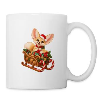 Fennek mit weihnachtlichem Nussschlitten - Tasse - Weiß - Rechts