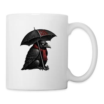 FCK NZS Krähe mit Regenschirm - Rabe gegen Rechts - Tasse - Weiß - Rechts