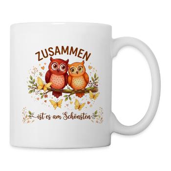 Zusammen ist es am Schönsten Eulen Shirt - Tasse - Weiß - Rechts