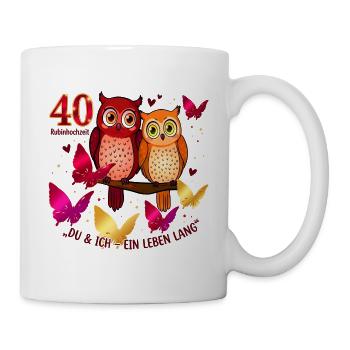 Eulen Pärchen Vintage Jubiläum Geschenk - Tasse - Weiß - Rechts