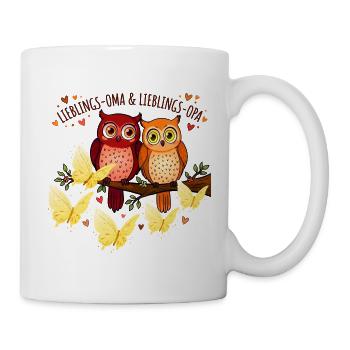 Lieblings Oma Opa Eulen Pärchen Geschenk - Tasse - Weiß - Rechts