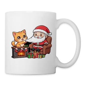 CatChristmas: Weihnachtsmann am Kamin - Tasse - Weiß - Rechts