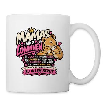 Mamas sind Löwinnen – Starke Mama mit Löwenkindern - Tasse - Weiß - Rechts