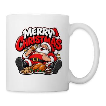 Merry Christmas – Lustiger Weihnachtsmann mit Fest - Tasse - Weiß - Rechts