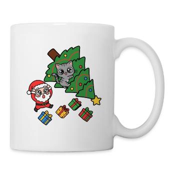Fröhliche Katze und Weihnachtsbaum - Tasse - Weiß - Rechts