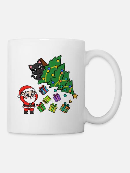 KatzenWeihnachtsbaum & Geschenke - Tasse - Weiß