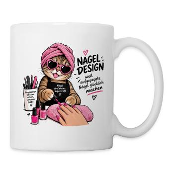 Nagel Design Katze Pink Glam - Tasse - Weiß - Rechts