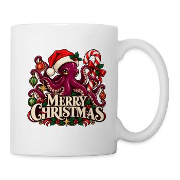 Merry Christmas Krake Oktopus Weihnachtsshirt - Tasse - Weiß - Rechts