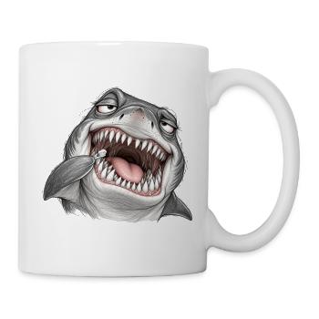 Hai putzt sich die Zähne – Bleistifthumor - Tasse - Weiß - Rechts