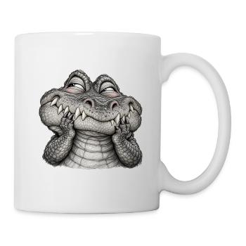 Schüchternes Krokodil mit einem schelmischen Lächeln – Zeichnung - Tasse - Weiß - Rechts