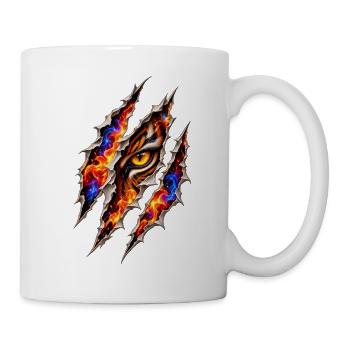 Flammendes Tigerauge – Trompe l'oeil kratzt - Tasse - Weiß - Rechts