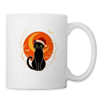 Weihnachtskatze Vintage Katze mit Weihnachtsmütze - Tasse - Weiß - Rechts