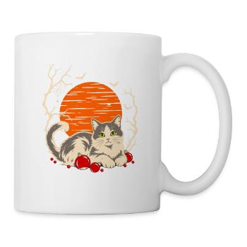 Katze Weihnachten Line Art Christbaumkugeln - Tasse - Weiß - Rechts