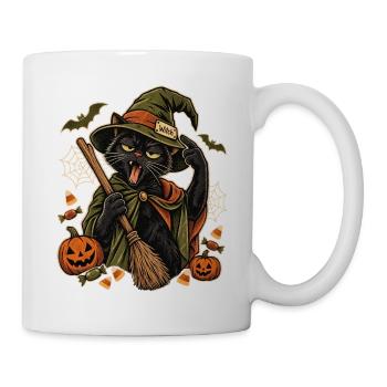 Halloween Büro-Hexe erschöpfte Hexenkatze - Tasse - Weiß - Rechts