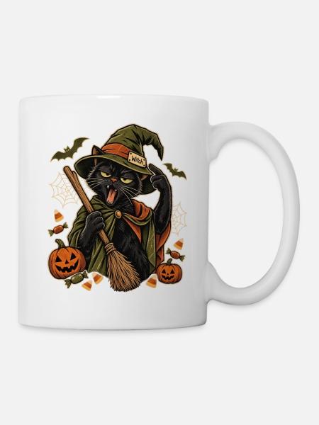 Halloween Büro-Hexe erschöpfte Hexenkatze - Tasse - Weiß