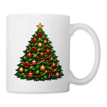 Glitzernder Weihnachtsbaum mit Ornamenten - Tasse - Weiß - Rechts