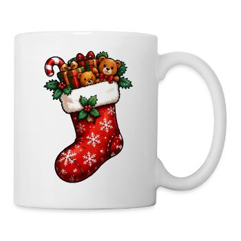 Festlicher Weihnachtssocken mit Teddy - Tasse - Weiß - Rechts