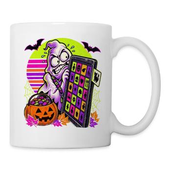 Halloween-ABA-Geist duckt sich vor Katzenkarte - Tasse - Weiß - Rechts