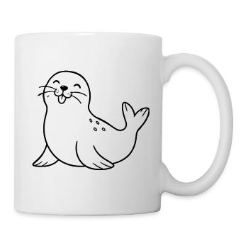 Fröhliche Robbe Cartoon - Tasse - Weiß - Rechts