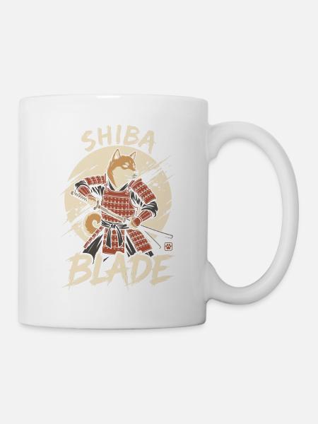 Shiba Samurai mit Klinge - Tasse - Weiß
