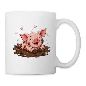 Glückliches Schweinchen Matschpfütze Doodle Shirt - Tasse - Weiß - Rechts