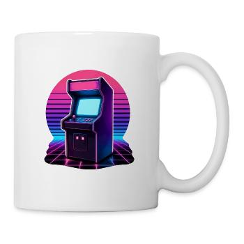 Retro Arcade Automaten Synthwave Neon Grid T-Shirt - Tasse - Weiß - Rechts