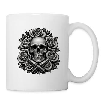 Totenkopf Rosen Zündkerzen Chicano Tattoo T-Shirt - Tasse - Weiß - Rechts