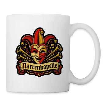 Narrenkapelle Fasching Narrenmaske Linolschnitt - Tasse - Weiß - Rechts