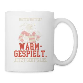 Warmgespielt im dritten Drittel - Eishockey Gravur - Tasse - Weiß - Rechts