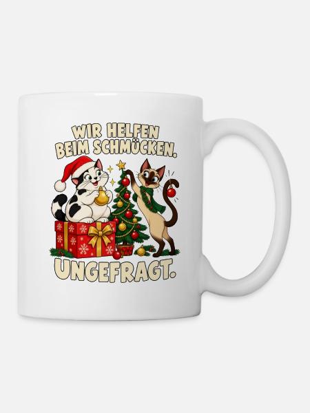 Katzenmama Geschenkidee Tannenbaum Weihnachten - Tasse - Weiß