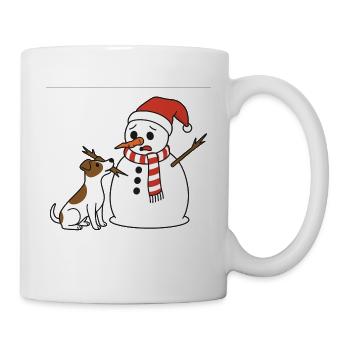 Jack Russell klaut Schneemann den Stockarm - Tasse - Weiß - Rechts