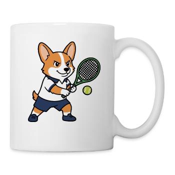 Süßes Kawaii Corgi Tennisspieler-Welpenhemd - Tasse - Weiß - Rechts